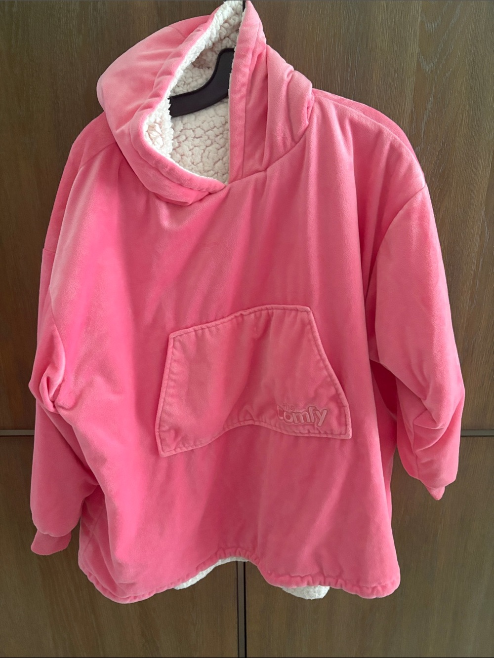 Kids Plush Hooded Pullover in Pink with Sherpa Lining